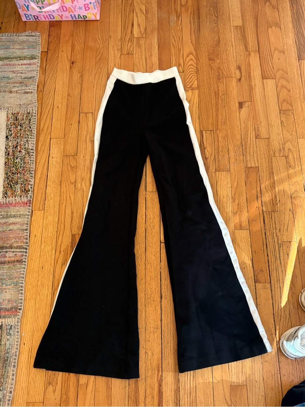 Staud Black Flare Pants with White Side Stripe
